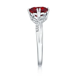 Garnet & Diamond Ring In 10K White Gold