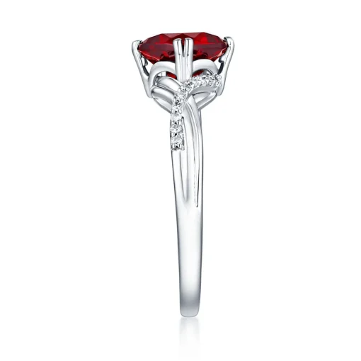 Garnet & Diamond Ring In 10K White Gold