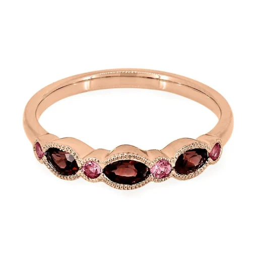 Garnet & Pink Tourmaline Stack Ring In 10K Rose Gold