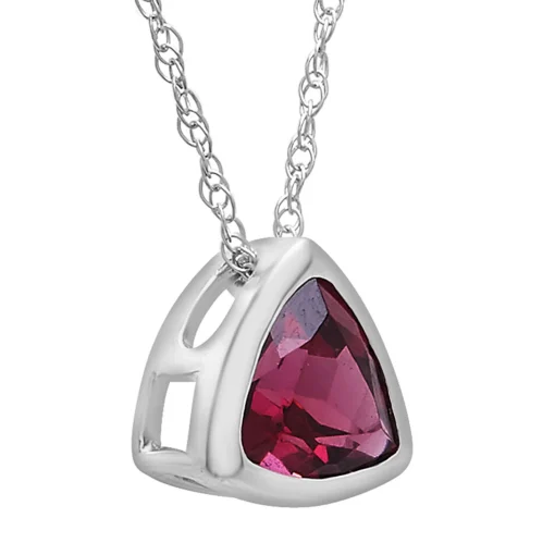 Garnet Pendant With Trillion Cut In 10K White Gold