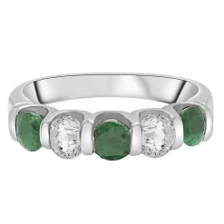 Gemstone & White Sapphire Ring With U-Prong Setting In
