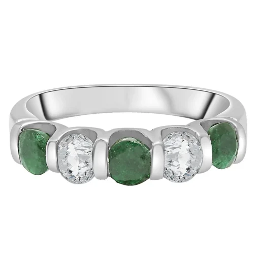 Gemstone & White Sapphire Ring With U-Prong Setting In