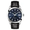Gentleman Quartz Men's Black Leather Watch In Stainless Steel, 40Mm