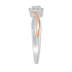 Halo Promise Ring With Diamond Twist Band In Sterling Silver & 10K Rose Gold (1/5 Ct. Tw.)