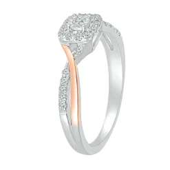 Halo Promise Ring With Diamond Twist Band In Sterling Silver & 10K Rose Gold (1/5 Ct. Tw.)