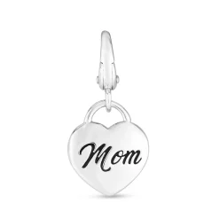 Heart Mom Charm In Sterling Silver