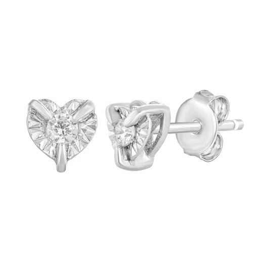 Heart Stud Earrings In 10K White Gold (1/8 Ct. Tw.)