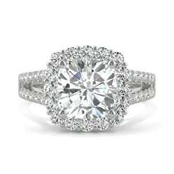 Hearts & Arrows Moissanite Ring With Halo In 14K White Gold (2 7/8 Ct. Tw.)