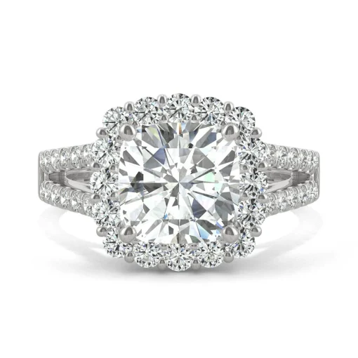 Hearts & Arrows Moissanite Ring With Halo In 14K White Gold (2 7/8 Ct. Tw.)