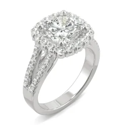 Hearts & Arrows Moissanite Ring With Halo In 14K White Gold (2 7/8 Ct. Tw.)