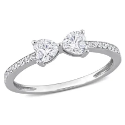 Heart-Shaped Moissanite Stacking Ring With Bow Design In Sterling Silver (3/5 Ct. Tw.)