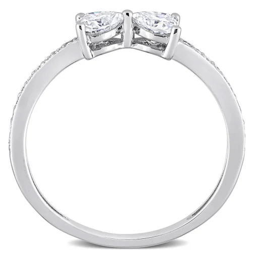 Heart-Shaped Moissanite Stacking Ring With Bow Design In Sterling Silver (3/5 Ct. Tw.)