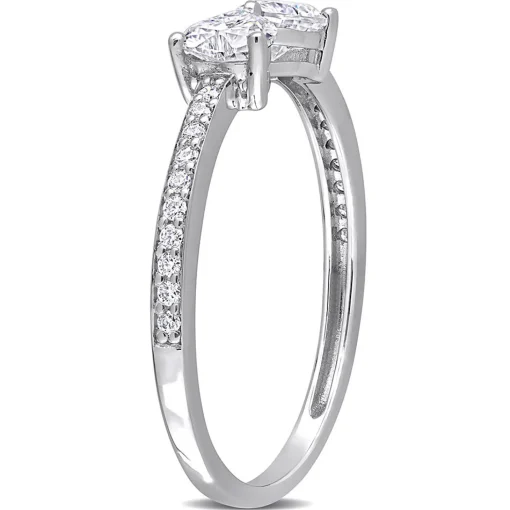 Heart-Shaped Moissanite Stacking Ring With Bow Design In Sterling Silver (3/5 Ct. Tw.)