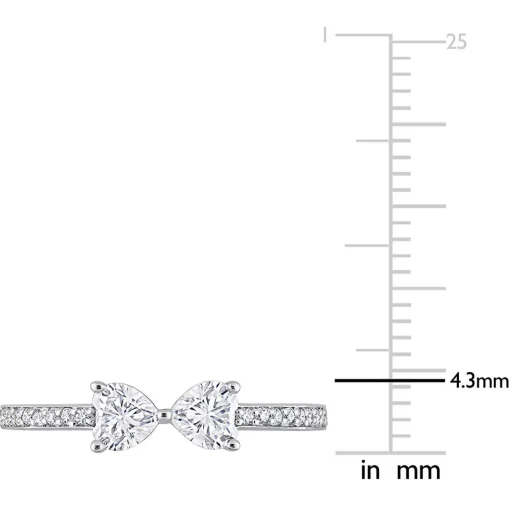 Heart-Shaped Moissanite Stacking Ring With Bow Design In Sterling Silver (3/5 Ct. Tw.)