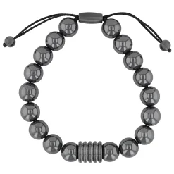 Hematite Bead Bracelet In Gray Stainless Steel