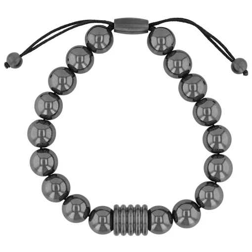 Hematite Bead Bracelet In Gray Stainless Steel