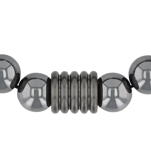 Hematite Bead Bracelet In Gray Stainless Steel