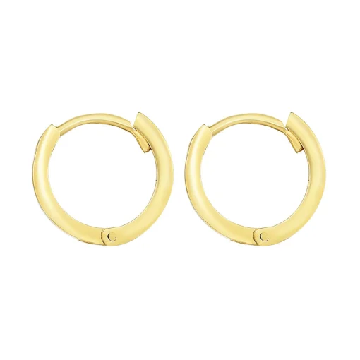 Huggie Hoop Earrings With Rounded Edges In 14K Yellow Gold