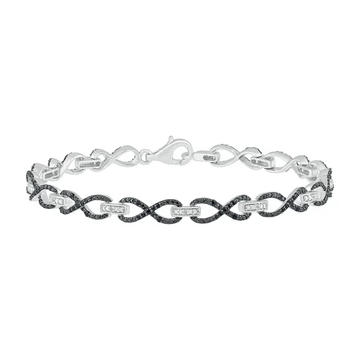 Infinity Bracelet With Black & White Diamonds In Sterling Silver (1/2 Ct. Tw.)