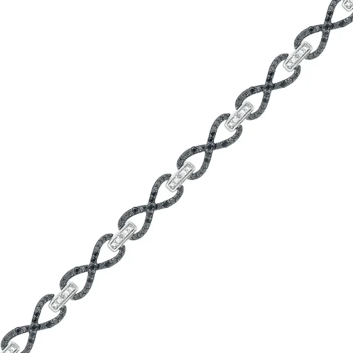 Infinity Bracelet With Black & White Diamonds In Sterling Silver (1/2 Ct. Tw.)