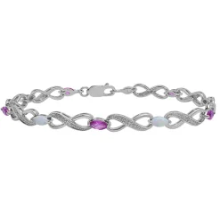 Infinity Bracelet With Lab Created Opal & Pink Sapphire In Sterling Silver