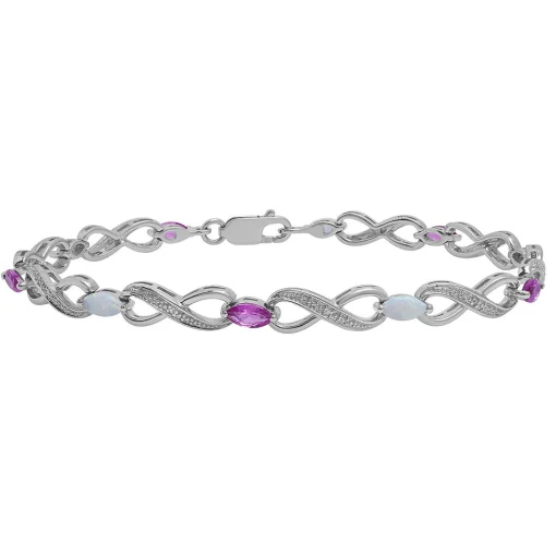 Infinity Bracelet With Lab Created Opal & Pink Sapphire In Sterling Silver