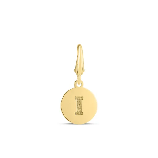 Initial Charm Disc With Letter "I" In 10K Yellow Gold
