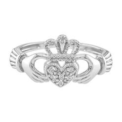 Irish Claddagh Ring With Diamond Accents In 10K White Gold
