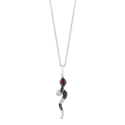 Jafar Diamond, Onyx And Garnet Snake Pendant In Sterling Silver