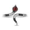 Jafar Diamond, Onyx And Garnet Snake Ring In Sterling Silver (1/10 Ct. Tw.)