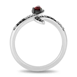 Jafar Diamond, Onyx And Garnet Snake Ring In Sterling Silver (1/10 Ct. Tw.)