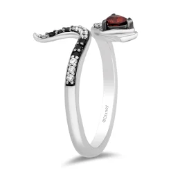 Jafar Diamond, Onyx And Garnet Snake Ring In Sterling Silver (1/10 Ct. Tw.)