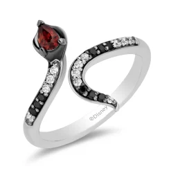 Jafar Diamond, Onyx And Garnet Snake Ring In Sterling Silver (1/10 Ct. Tw.)