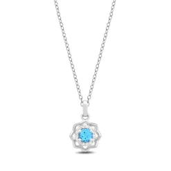 Jasmine Blue Topaz Pendant With Diamonds In Sterling Silver (1/10 Ct. Tw.)