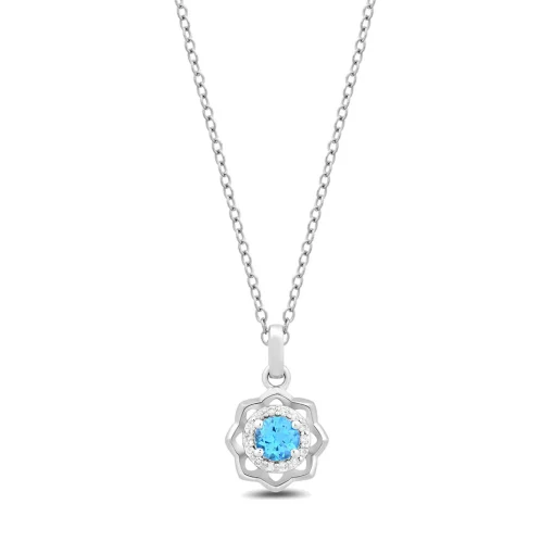 Jasmine Blue Topaz Pendant With Diamonds In Sterling Silver (1/10 Ct. Tw.)