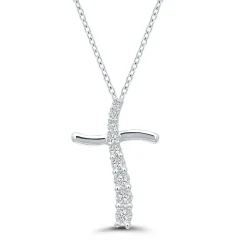 Journey Diamond Cross Pendant In Sterling Silver (1/10 Ct. Tw.)