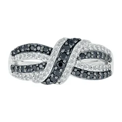 Knot Ring With Black & White Diamonds In Sterling Silver (1/2 Ct. Tw.)