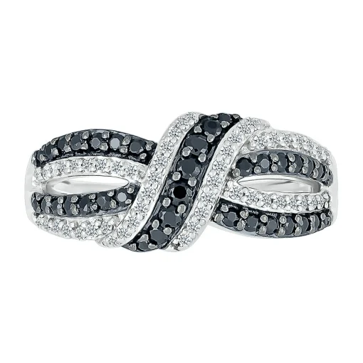 Knot Ring With Black & White Diamonds In Sterling Silver (1/2 Ct. Tw.)
