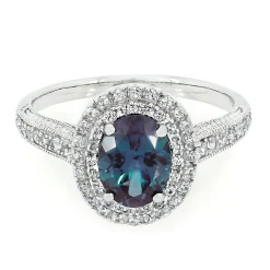 Lab Created Alexandrite & White Sapphire Halo Ring In Sterling Silver