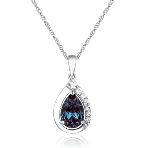 Lab Created Alexandrite & White Sapphire Pendant In Sterling Silver