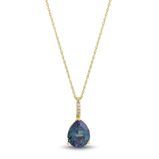 Lab Created Alexandrite & Diamond Pendant In 10K Yellow Gold