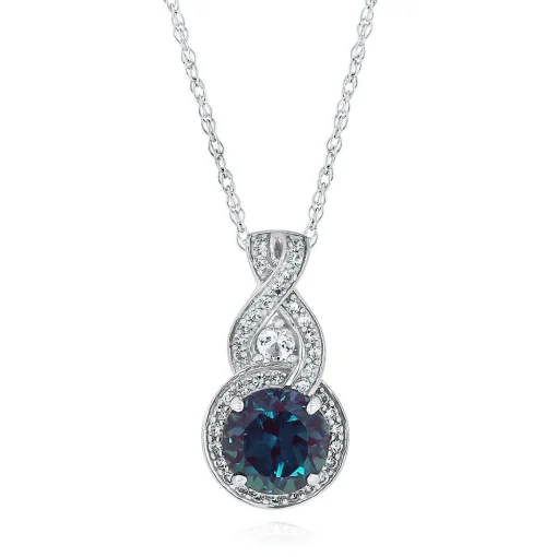 Lab Created Alexandrite & White Sapphire Pendant In Sterling Silver