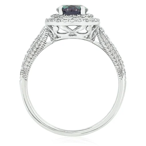Lab Created Alexandrite & White Sapphire Halo Ring In Sterling Silver