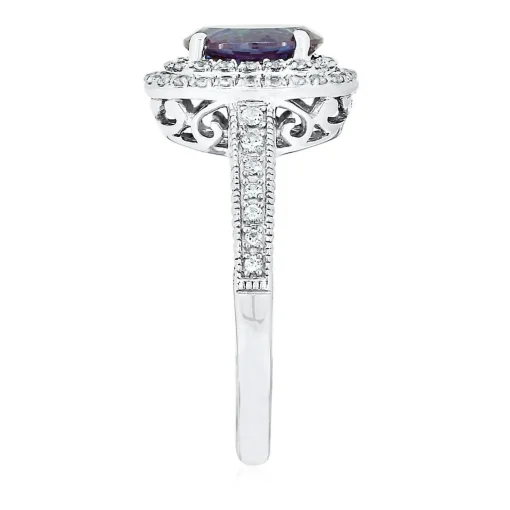 Lab Created Alexandrite & White Sapphire Halo Ring In Sterling Silver