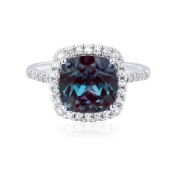 Lab Created Alexandrite Ring With Cushion Cut In Sterling Silver
