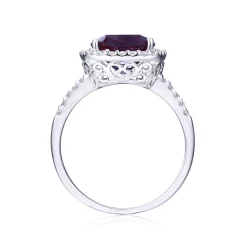 Lab Created Alexandrite Ring With Cushion Cut In Sterling Silver