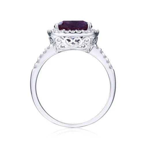 Lab Created Alexandrite Ring With Cushion Cut In Sterling Silver