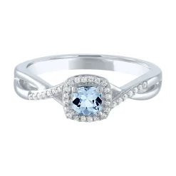 Lab Created Aquamarine & Diamond Promise Ring In 10K White Gold