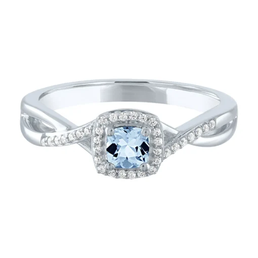 Lab Created Aquamarine & Diamond Promise Ring In 10K White Gold