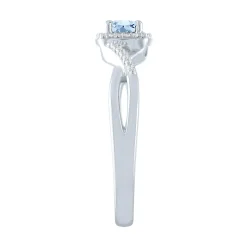 Lab Created Aquamarine & Diamond Promise Ring In 10K White Gold